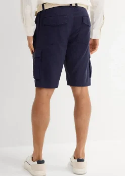 Herren bonprix Hosen|Basics|Regular Fit Cargo-Bermuda mit Gürtel aus luftigem Leinen-Mix