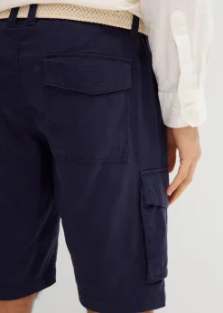 Herren bonprix Hosen|Basics|Regular Fit Cargo-Bermuda mit Gürtel aus luftigem Leinen-Mix