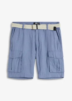 Clearance Regular Fit Cargo-Bermuda mit Gürtel aus luftigem Leinen-Mix Herren Hosen|Basics