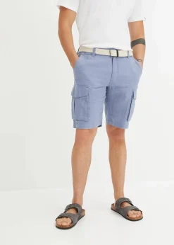 Clearance Regular Fit Cargo-Bermuda mit Gürtel aus luftigem Leinen-Mix Herren Hosen|Basics