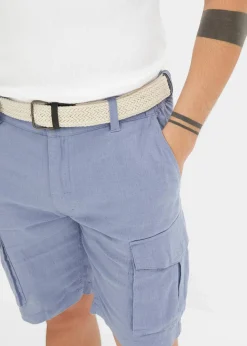 Clearance Regular Fit Cargo-Bermuda mit Gürtel aus luftigem Leinen-Mix Herren Hosen|Basics