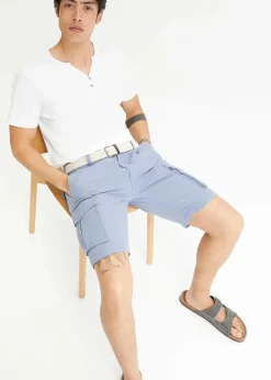 Clearance Regular Fit Cargo-Bermuda mit Gürtel aus luftigem Leinen-Mix Herren Hosen|Basics