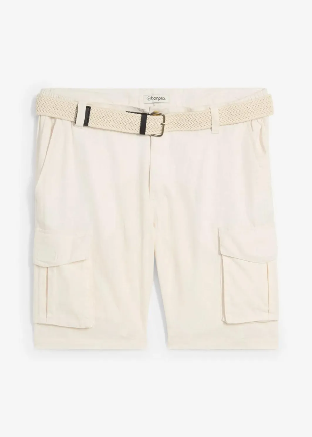 Herren bonprix Große Größen|Shorts|Regular Fit Cargo-Bermuda mit Gürtel aus luftigem Leinen-Mix