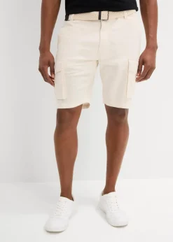 Herren bonprix Große Größen|Shorts|Regular Fit Cargo-Bermuda mit Gürtel aus luftigem Leinen-Mix