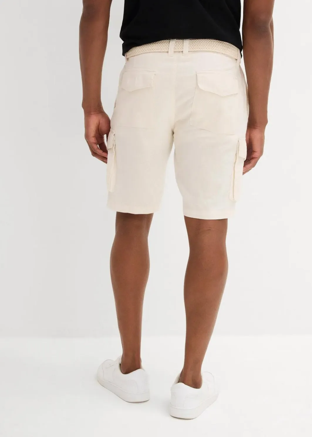 Herren bonprix Große Größen|Shorts|Regular Fit Cargo-Bermuda mit Gürtel aus luftigem Leinen-Mix