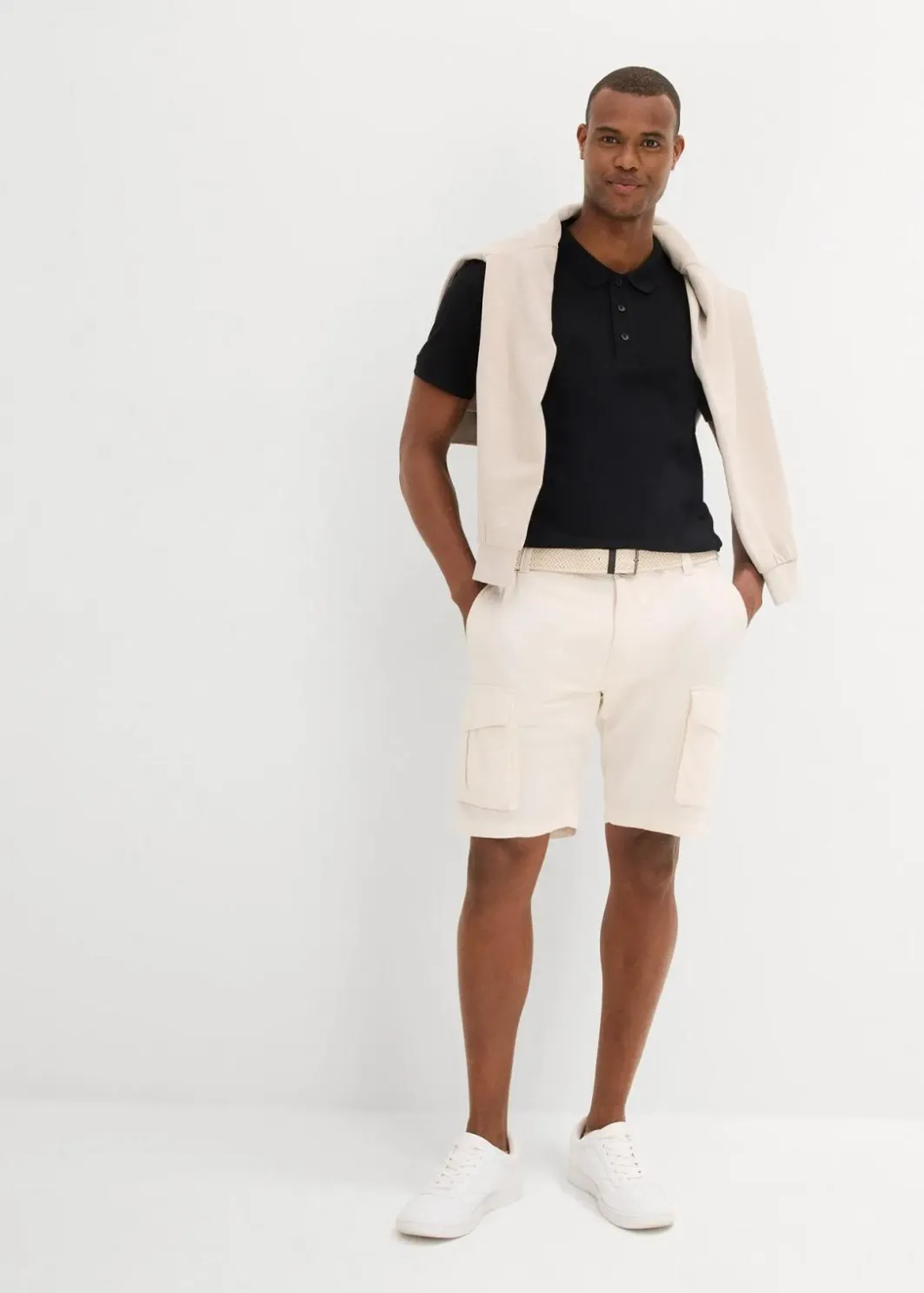 Herren bonprix Große Größen|Shorts|Regular Fit Cargo-Bermuda mit Gürtel aus luftigem Leinen-Mix