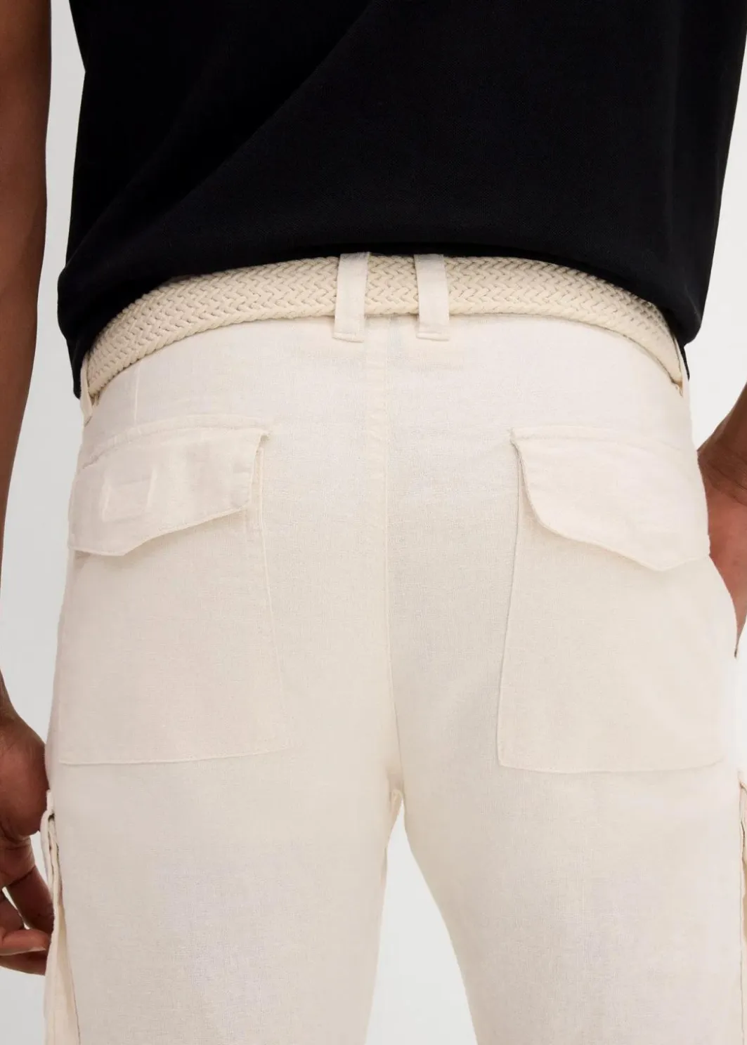 Herren bonprix Große Größen|Shorts|Regular Fit Cargo-Bermuda mit Gürtel aus luftigem Leinen-Mix