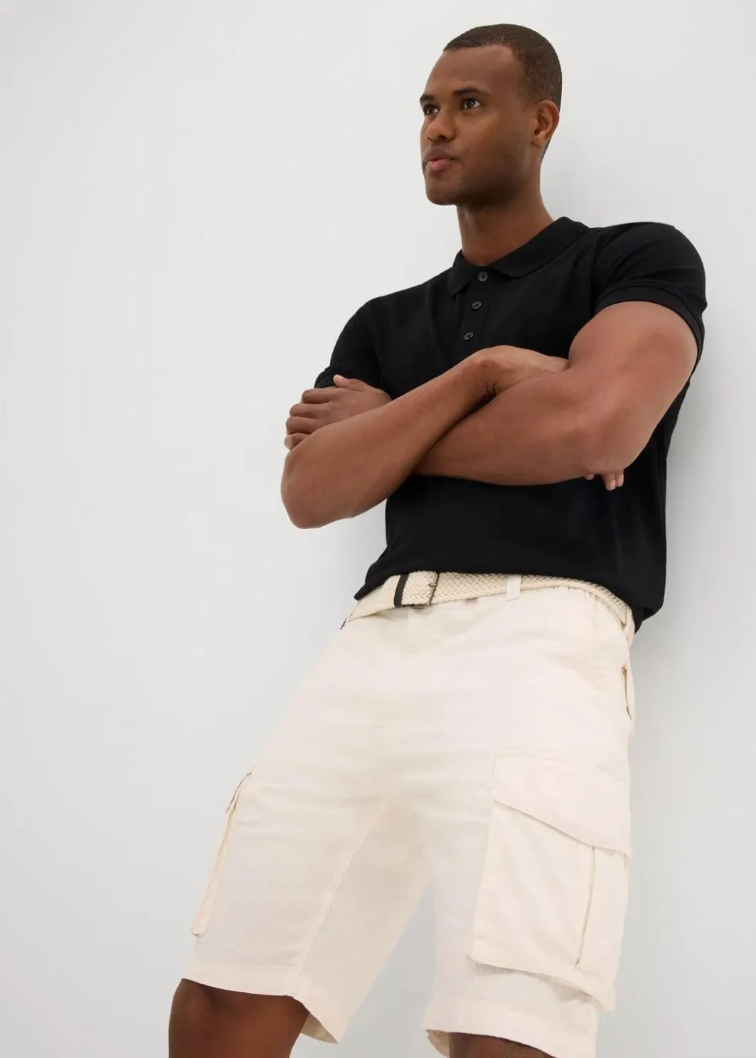 Herren bonprix Große Größen|Shorts|Regular Fit Cargo-Bermuda mit Gürtel aus luftigem Leinen-Mix
