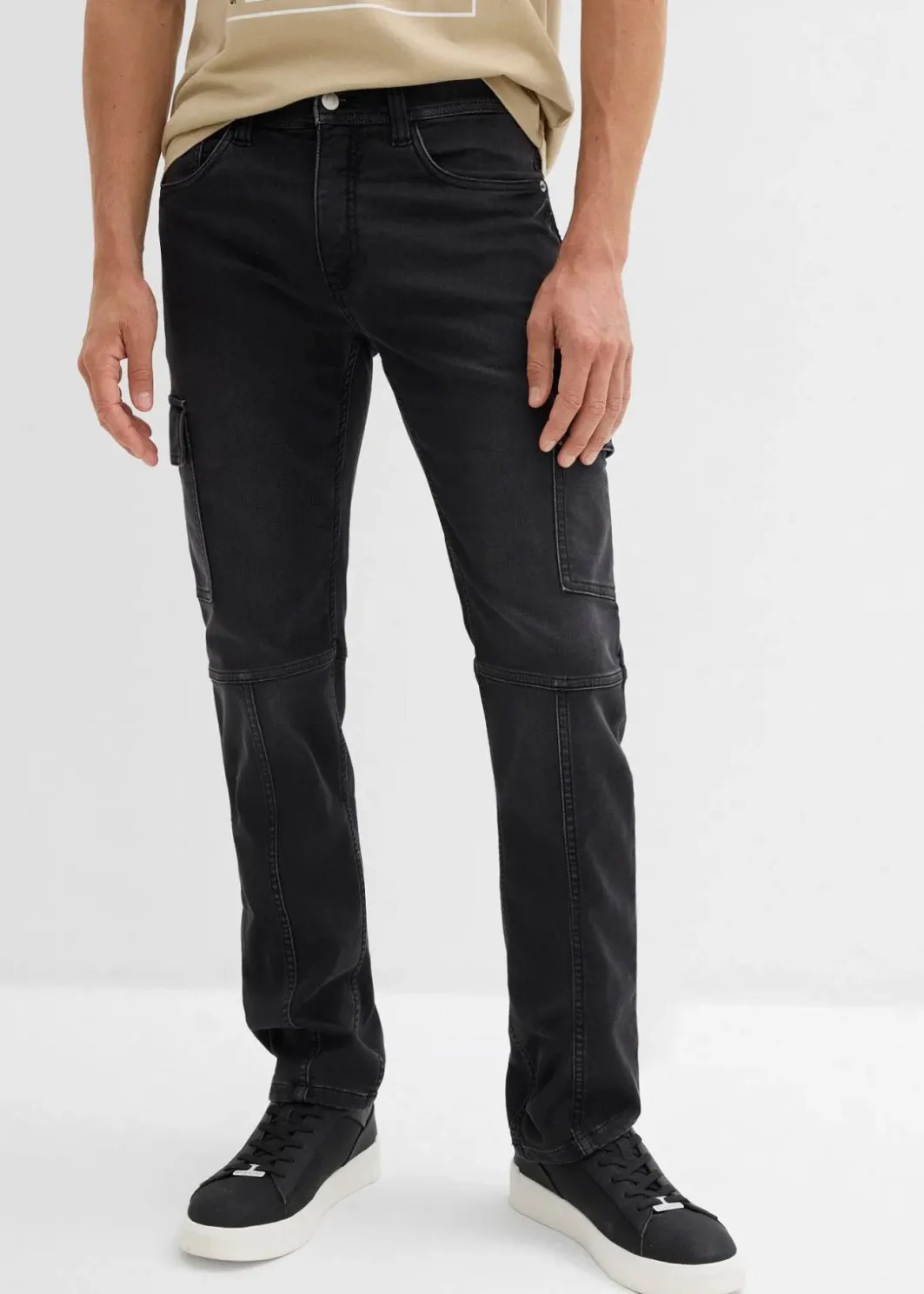 Herren bonprix Große Größen|Sweat|Regular Fit Cargo-Jeans-Jogger mit Komfortbund, Straight