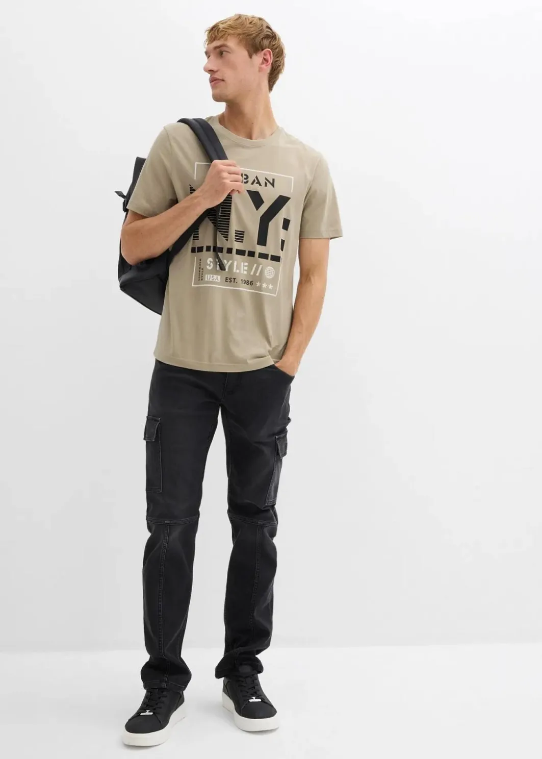 Herren bonprix Große Größen|Sweat|Regular Fit Cargo-Jeans-Jogger mit Komfortbund, Straight