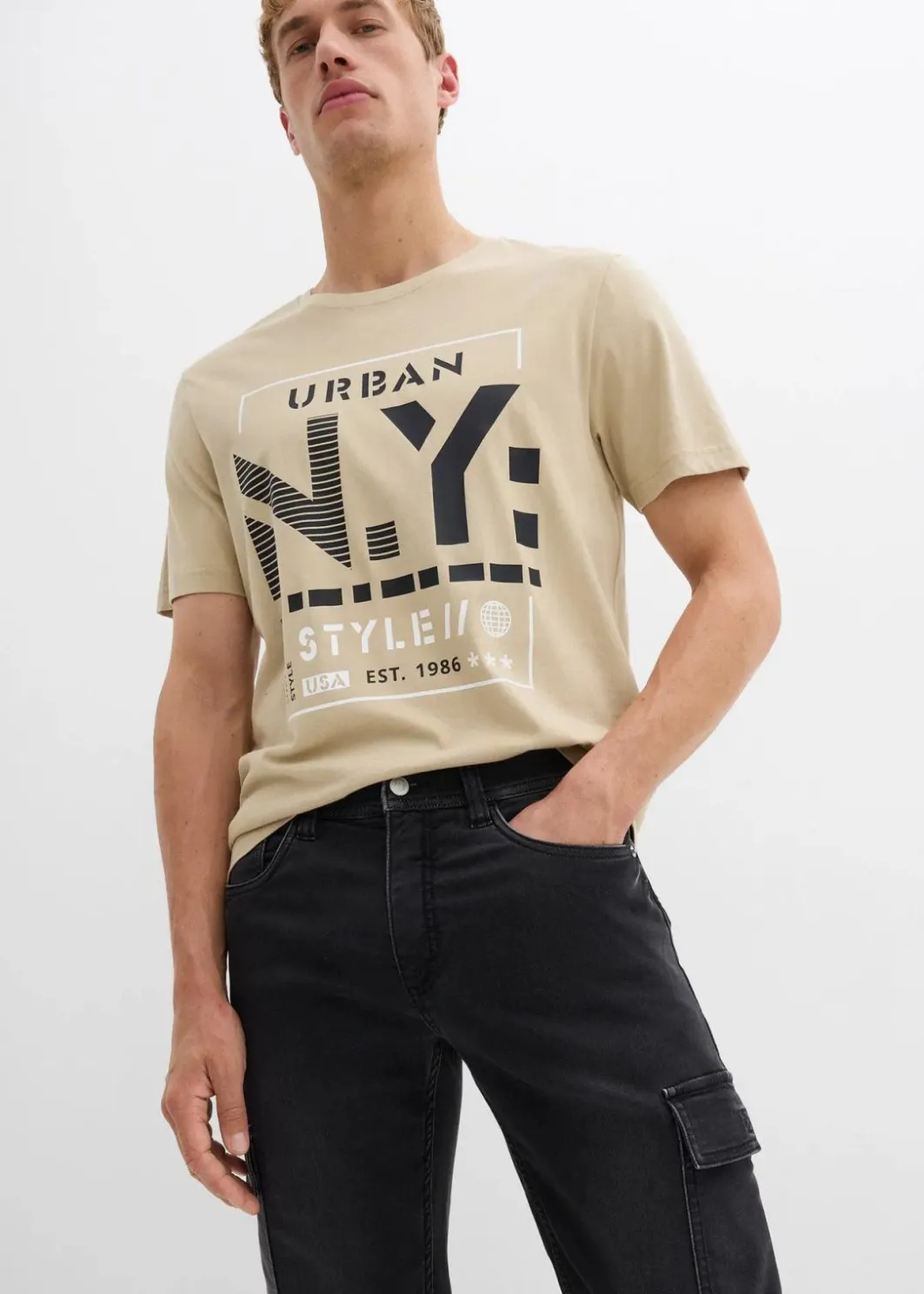 Herren bonprix Große Größen|Sweat|Regular Fit Cargo-Jeans-Jogger mit Komfortbund, Straight