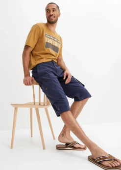 Regular Fit Cargo-Long-Bermuda aus luftigem Leinen-Mix Herren Große Größen|Shorts