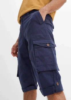 Regular Fit Cargo-Long-Bermuda aus luftigem Leinen-Mix Herren Große Größen|Shorts