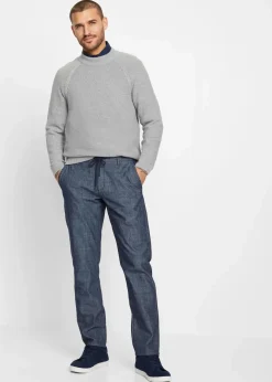 Herren bonprix Große Größen|Hosen|Regular Fit Chambray-Chinohose aus reiner Baumwolle, Straight