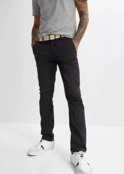 Herren bonprix Hosen|Basics|Regular Fit Chinohose mit Komfortbund und Gürtel, Straight