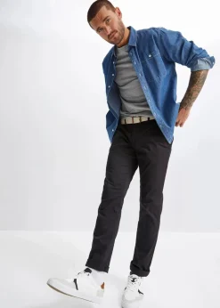 Herren bonprix Hosen|Basics|Regular Fit Chinohose mit Komfortbund und Gürtel, Straight
