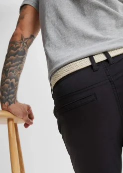Herren bonprix Hosen|Basics|Regular Fit Chinohose mit Komfortbund und Gürtel, Straight