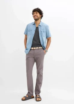 Outlet Regular Fit Chinohose mit Komfortbund und Gürtel, Straight Herren Hosen|Basics