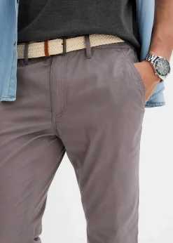 Outlet Regular Fit Chinohose mit Komfortbund und Gürtel, Straight Herren Hosen|Basics