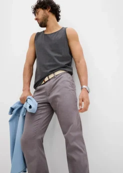 Outlet Regular Fit Chinohose mit Komfortbund und Gürtel, Straight Herren Hosen|Basics