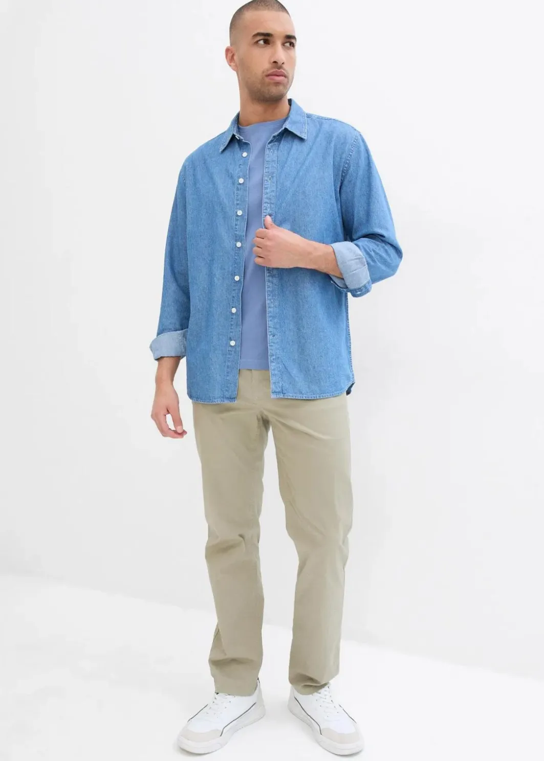 Hot Regular Fit Chinohose mit Komfortbund und Gürtel, Straight Herren Hosen|Große Größen