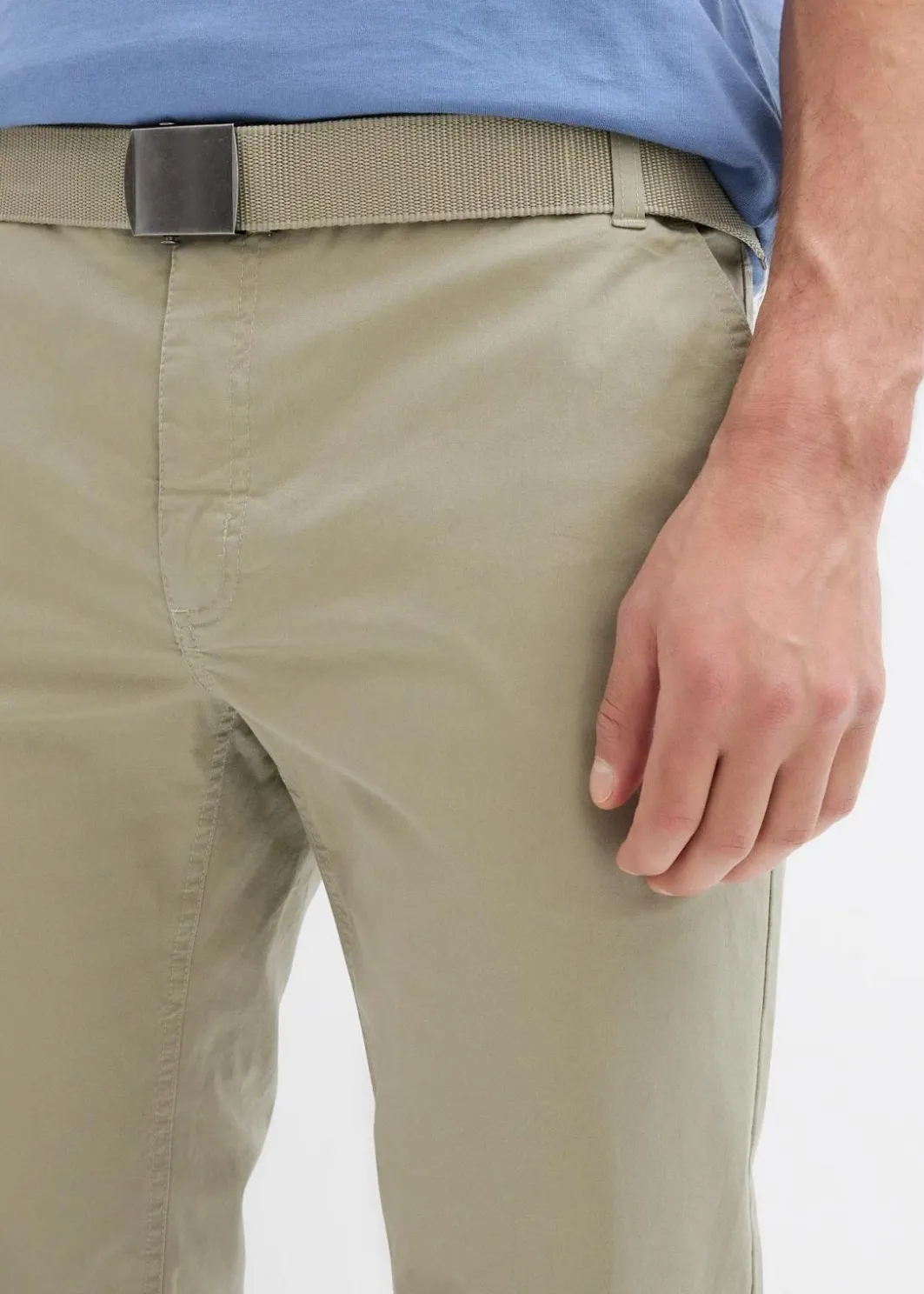 Hot Regular Fit Chinohose mit Komfortbund und Gürtel, Straight Herren Hosen|Große Größen