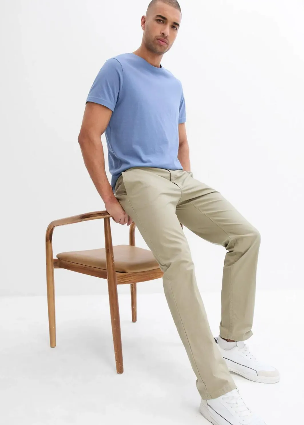 Hot Regular Fit Chinohose mit Komfortbund und Gürtel, Straight Herren Hosen|Große Größen