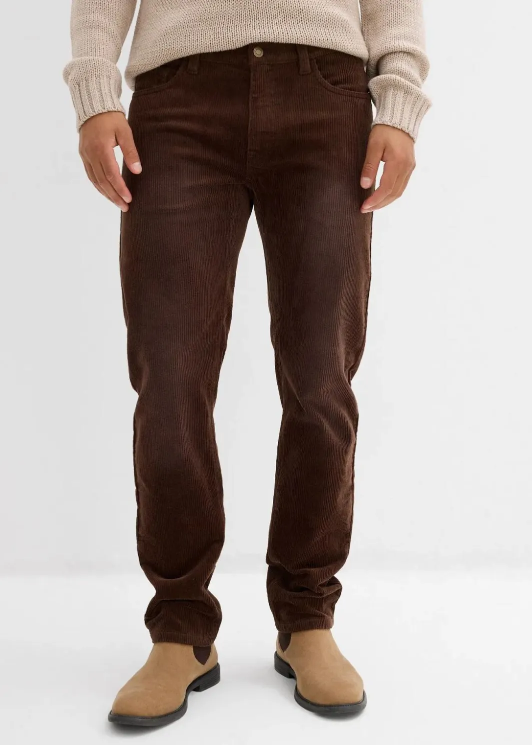 Herren bonprix Große Größen|Hosen|Regular Fit Stretch-Cordhose in gewaschener Optik, Straight