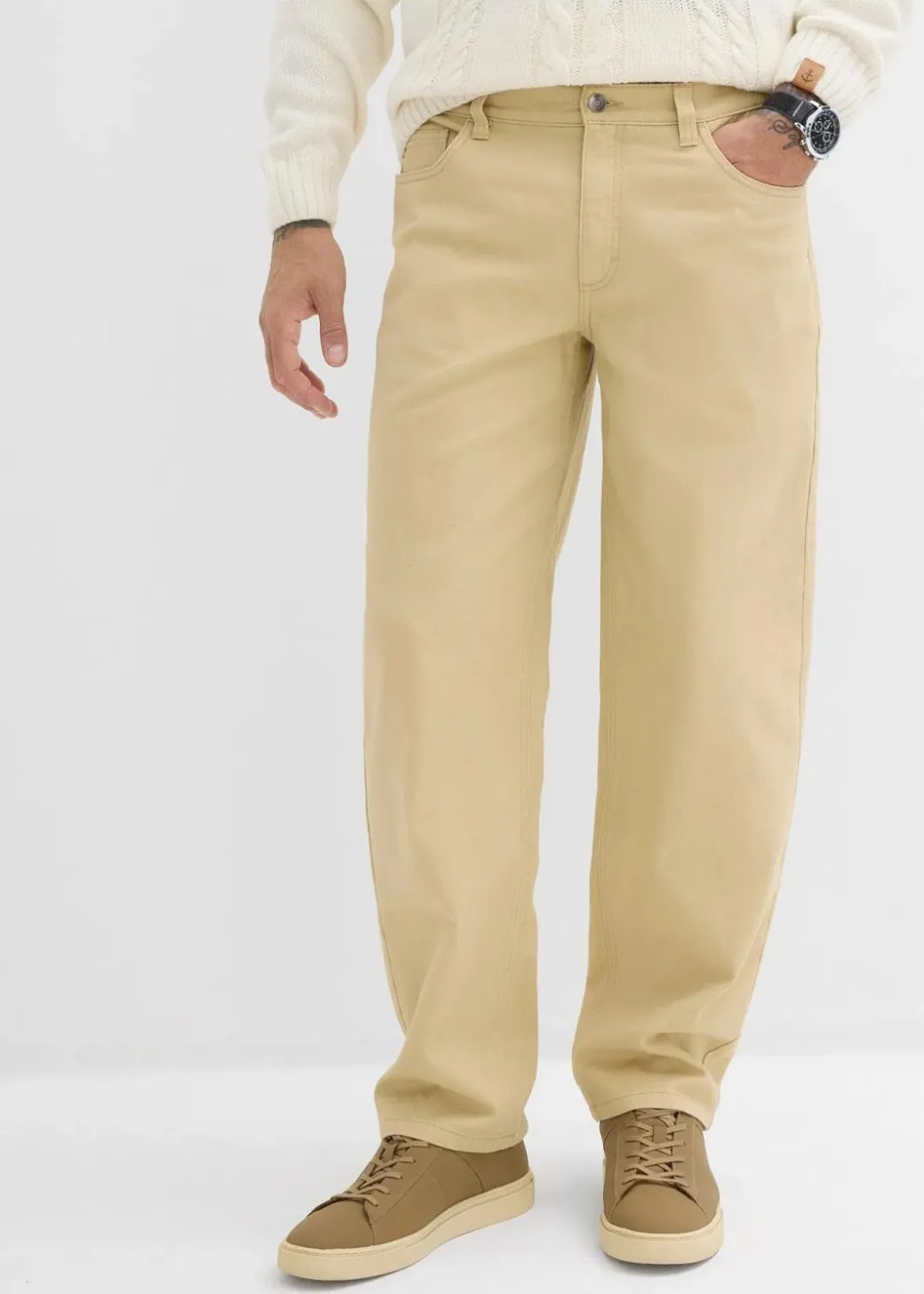 Online Relaxed Fit Twillhose mit Komfortbund, Straight Herren Große Größen|Basics