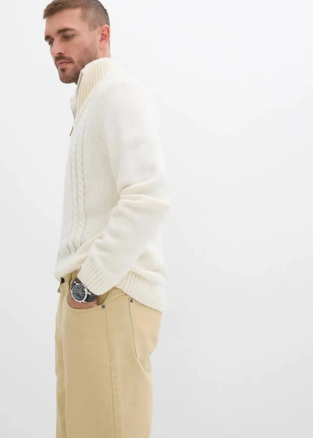 Online Relaxed Fit Twillhose mit Komfortbund, Straight Herren Große Größen|Basics