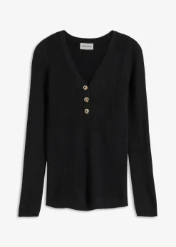 Damen bonprix Pullover & Strickjacken|Strickmode|Rippenpullover mit Viskose
