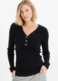 Damen bonprix Pullover & Strickjacken|Strickmode|Rippenpullover mit Viskose