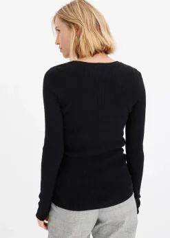 Damen bonprix Pullover & Strickjacken|Strickmode|Rippenpullover mit Viskose