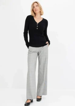 Damen bonprix Pullover & Strickjacken|Strickmode|Rippenpullover mit Viskose
