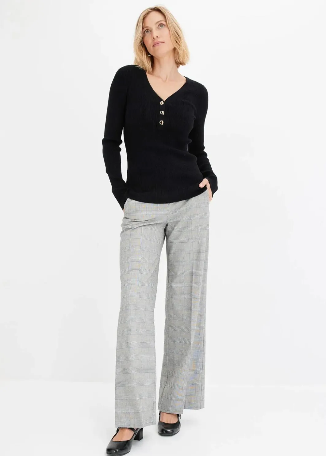 Damen bonprix Pullover & Strickjacken|Strickmode|Rippenpullover mit Viskose