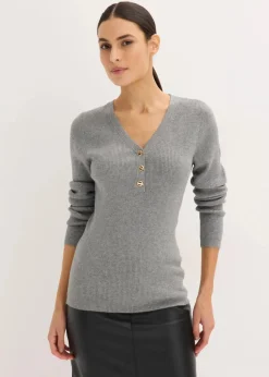 Damen bonprix Pullover & Strickjacken|Strickmode|Rippenpullover mit Viskose