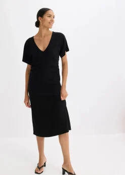 Online Rippkleid aus Jersey mit seitlicher Raffung Damen Kleider|Bekleidung·Pullover & Strickjacken