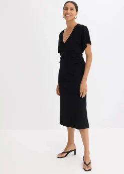 Online Rippkleid aus Jersey mit seitlicher Raffung Damen Kleider|Bekleidung·Pullover & Strickjacken