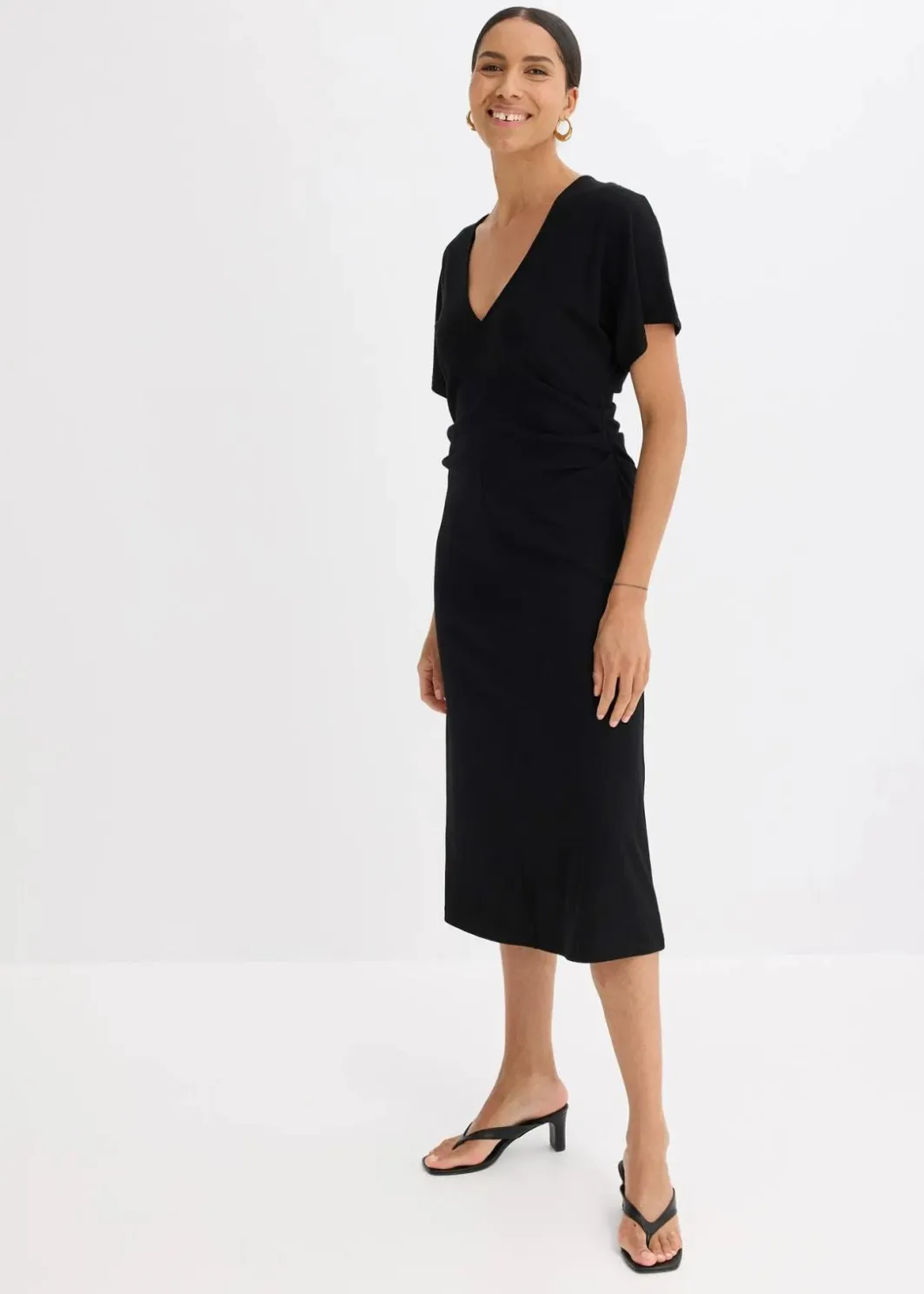 Online Rippkleid aus Jersey mit seitlicher Raffung Damen Kleider|Bekleidung·Pullover & Strickjacken