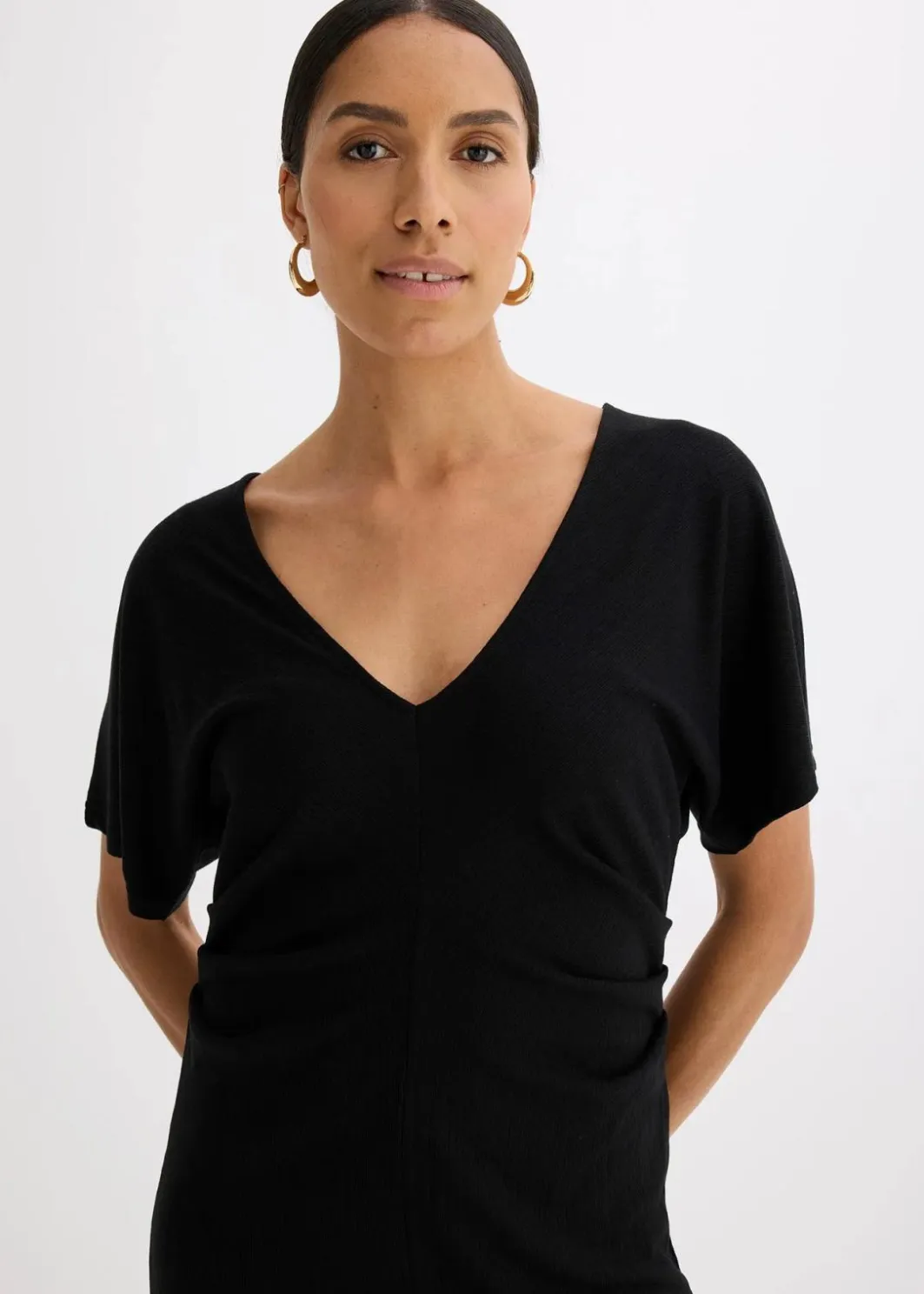 Online Rippkleid aus Jersey mit seitlicher Raffung Damen Kleider|Bekleidung·Pullover & Strickjacken