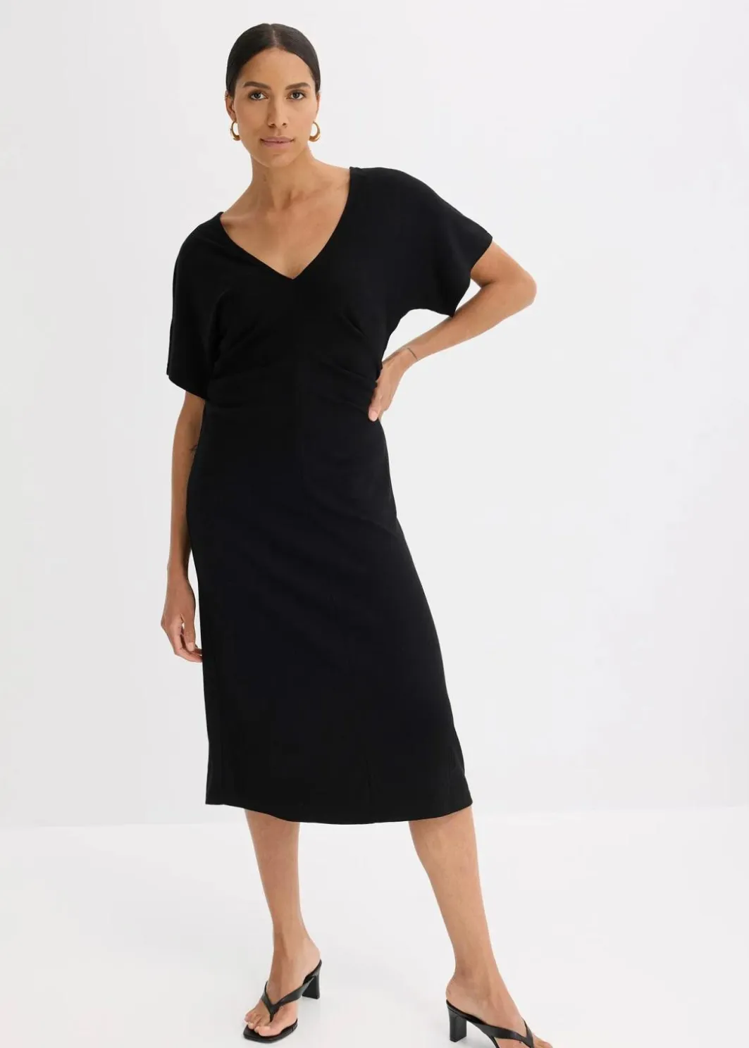 Online Rippkleid aus Jersey mit seitlicher Raffung Damen Kleider|Bekleidung·Pullover & Strickjacken