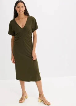Damen bonprix Bekleidung·Pullover & Strickjacken|Kleider|Rippkleid aus Jersey mit seitlicher Raffung