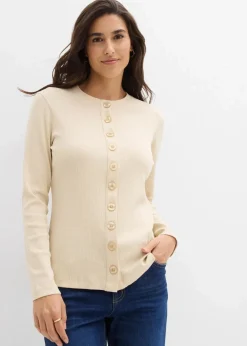 Damen bonprix Nachhaltigere Materialien|Shirts & Tops|Ripp-Langarmshirt aus reiner Baumwolle