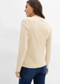 Damen bonprix Nachhaltigere Materialien|Shirts & Tops|Ripp-Langarmshirt aus reiner Baumwolle