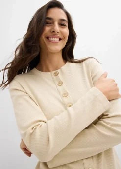 Damen bonprix Nachhaltigere Materialien|Shirts & Tops|Ripp-Langarmshirt aus reiner Baumwolle