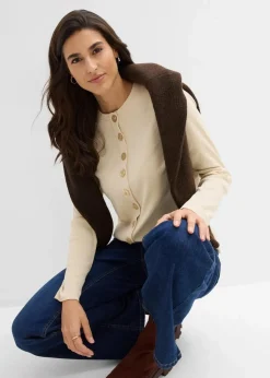Damen bonprix Nachhaltigere Materialien|Shirts & Tops|Ripp-Langarmshirt aus reiner Baumwolle