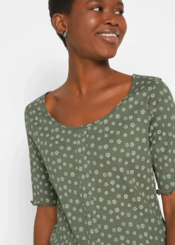 Sale Ripp-Shirt mit Blumendruck, Halbarm Damen Shirts & Tops