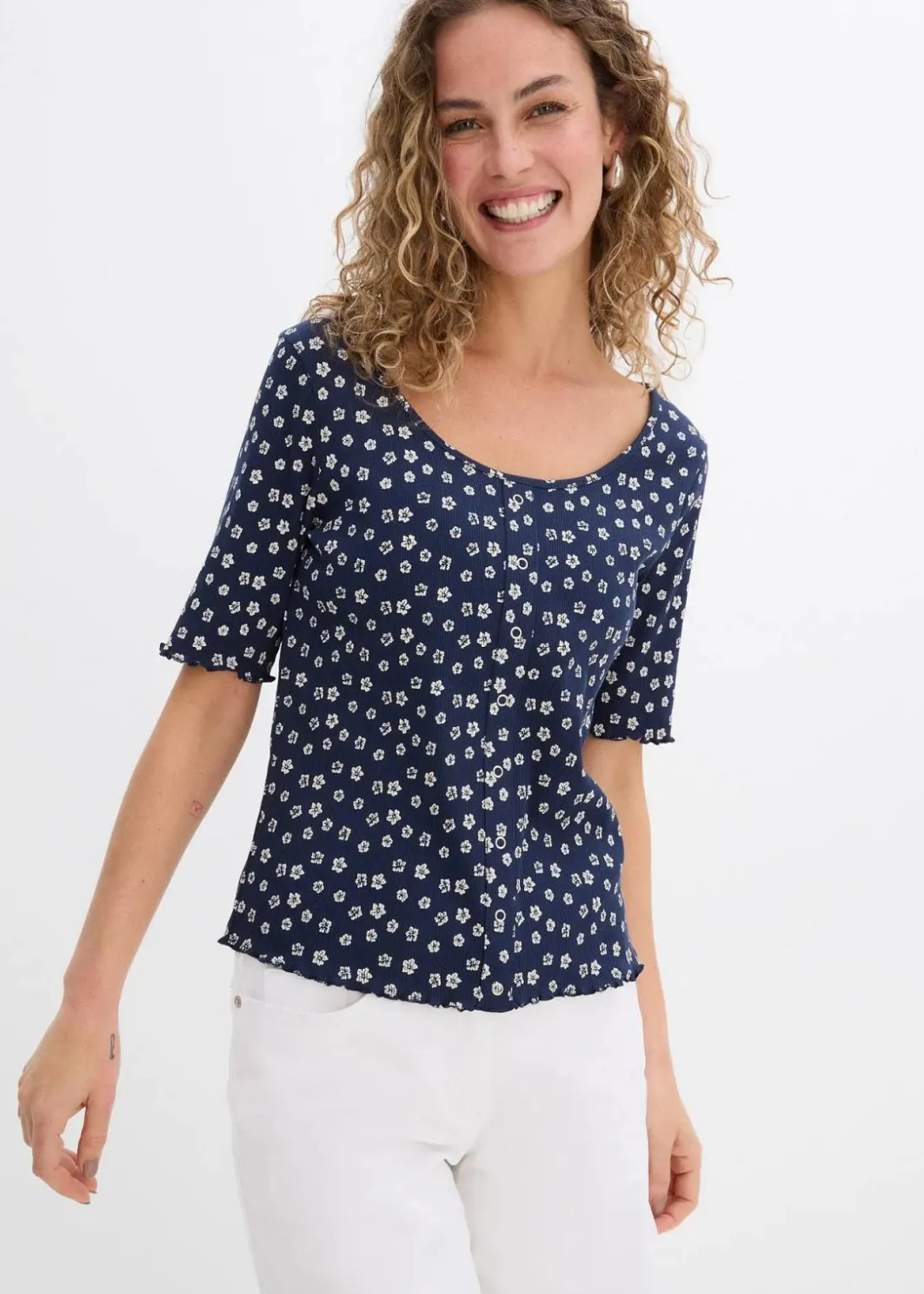 Hot Ripp-Shirt mit Blumendruck, Halbarm Damen Shirts & Tops