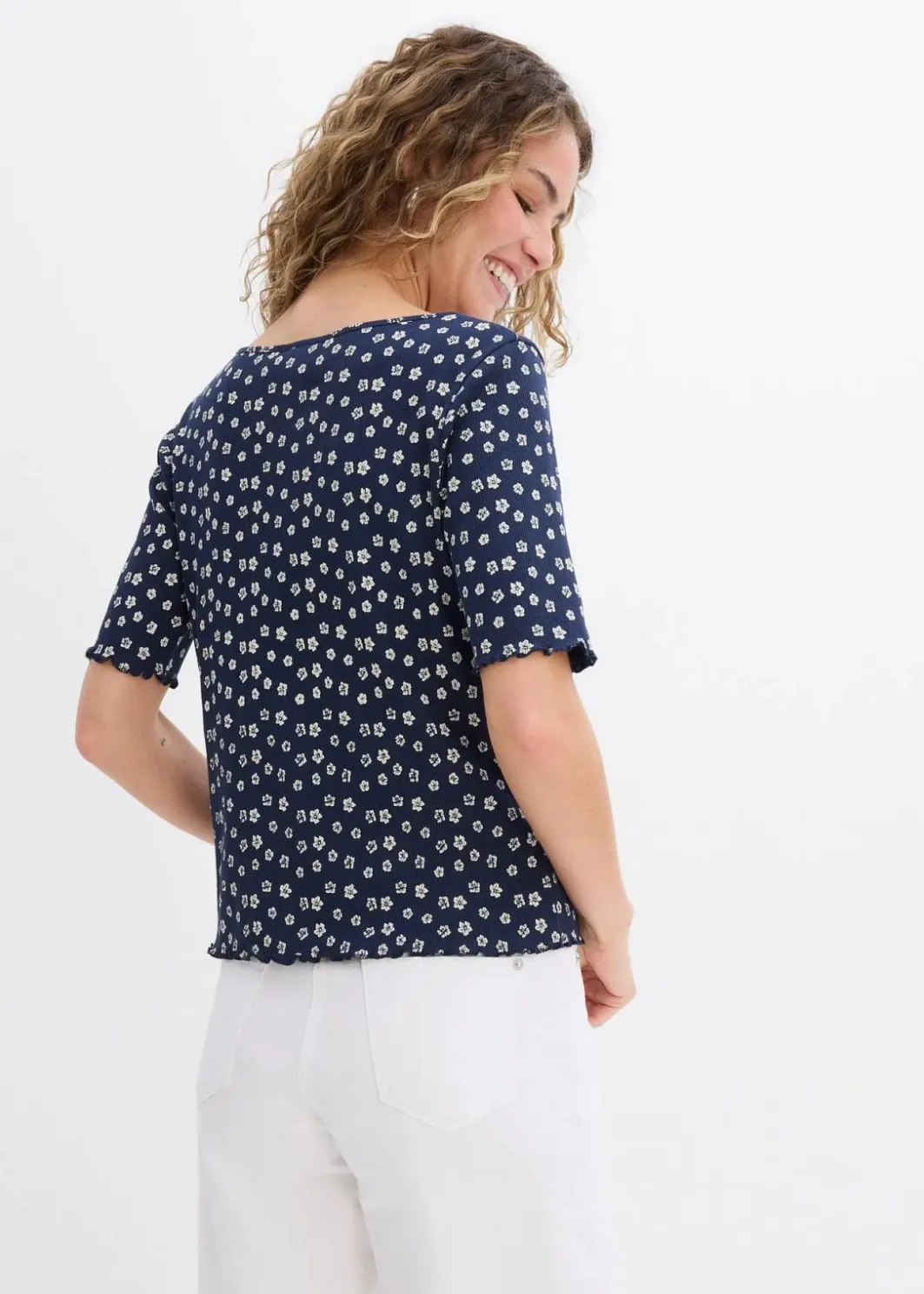Hot Ripp-Shirt mit Blumendruck, Halbarm Damen Shirts & Tops
