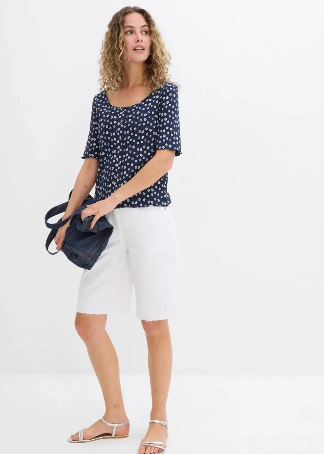 Hot Ripp-Shirt mit Blumendruck, Halbarm Damen Shirts & Tops